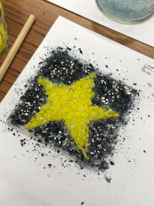yellow star on black glitter glass art tile